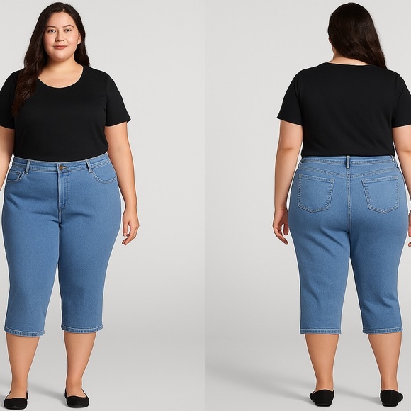 Denim 24/7 Denim - Denim 24/7 28W Tall Light Wash Stretch Denim Capri Jeans